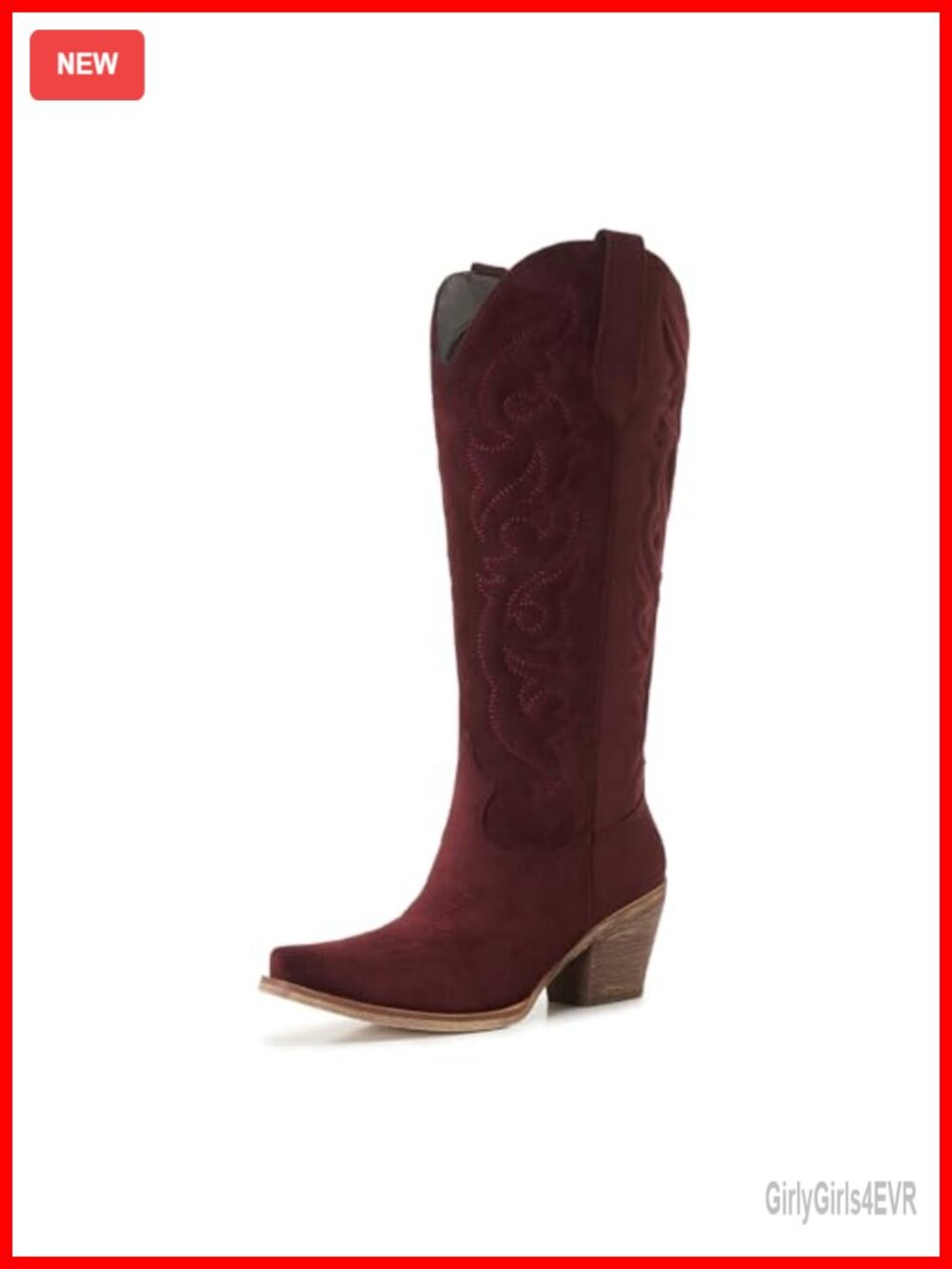 Faux Suede Knee High Cowgirl Boots for Women Embroidered Western Snip Toe